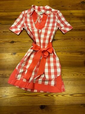 Vineyard Vines Dresses | Pink White Gingham Grosgrain Ribbon Cotton Dress Size 0